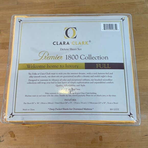 Clara Clark Premier 1800 Full Sheet Set Wrinkle-Free Deep Pockets Yellow Soft - Picture 2 of 6